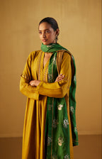 Sashiko Dress in Ochre Silk