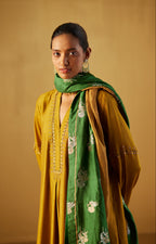 Green Dupatta in Half Tissue and Half Brocade