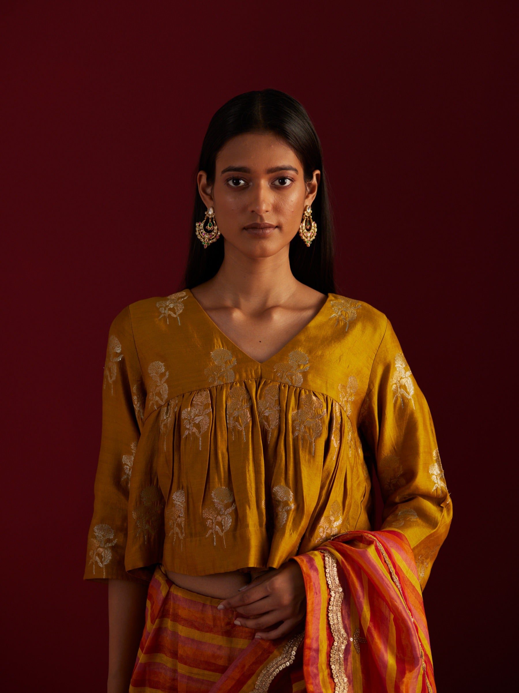 Empireline Blouse in Ochre Brocade