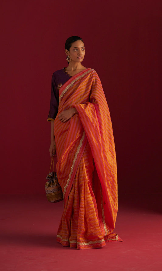 Zoya Tissue Saree in Pink and Orange Stripes
