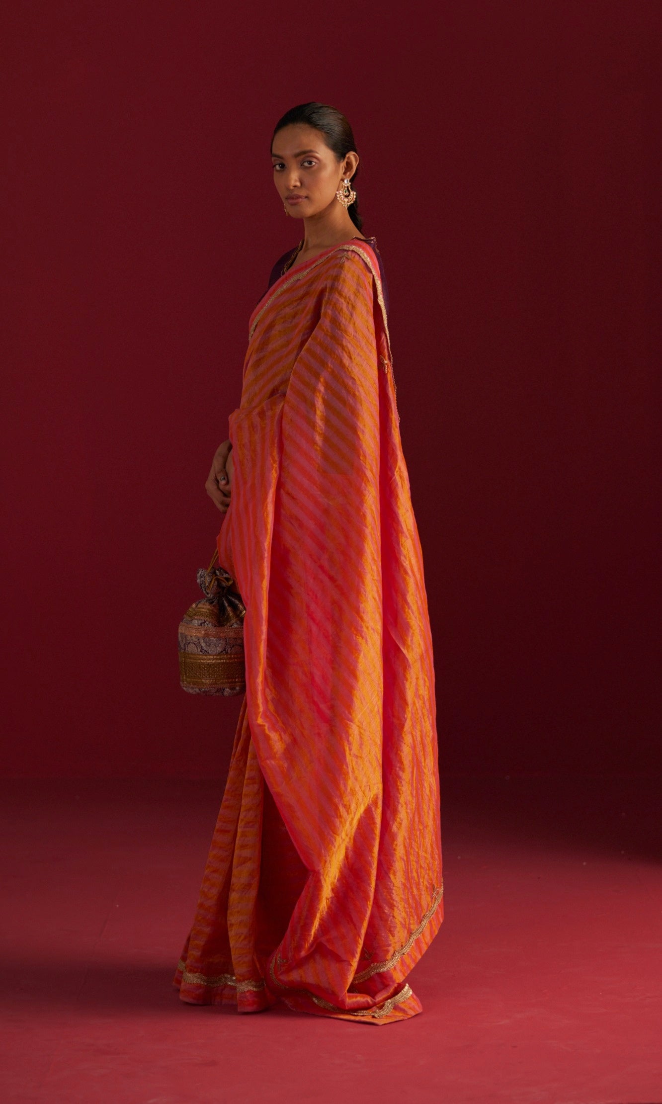 Zoya Tissue Saree in Pink and Orange Stripes