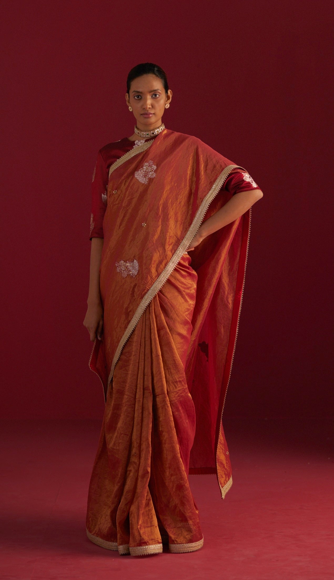 Gulal Tissue Saree in Red Tissue