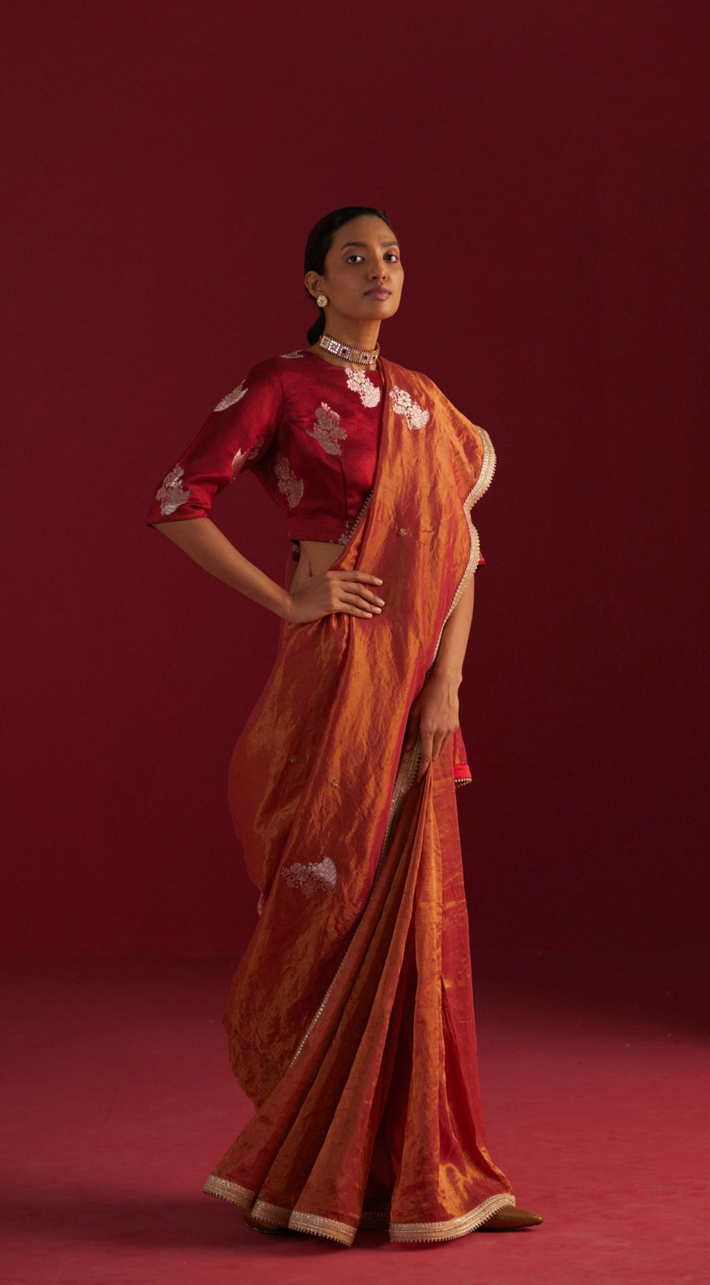 Gulal Tissue Saree in Red Tissue