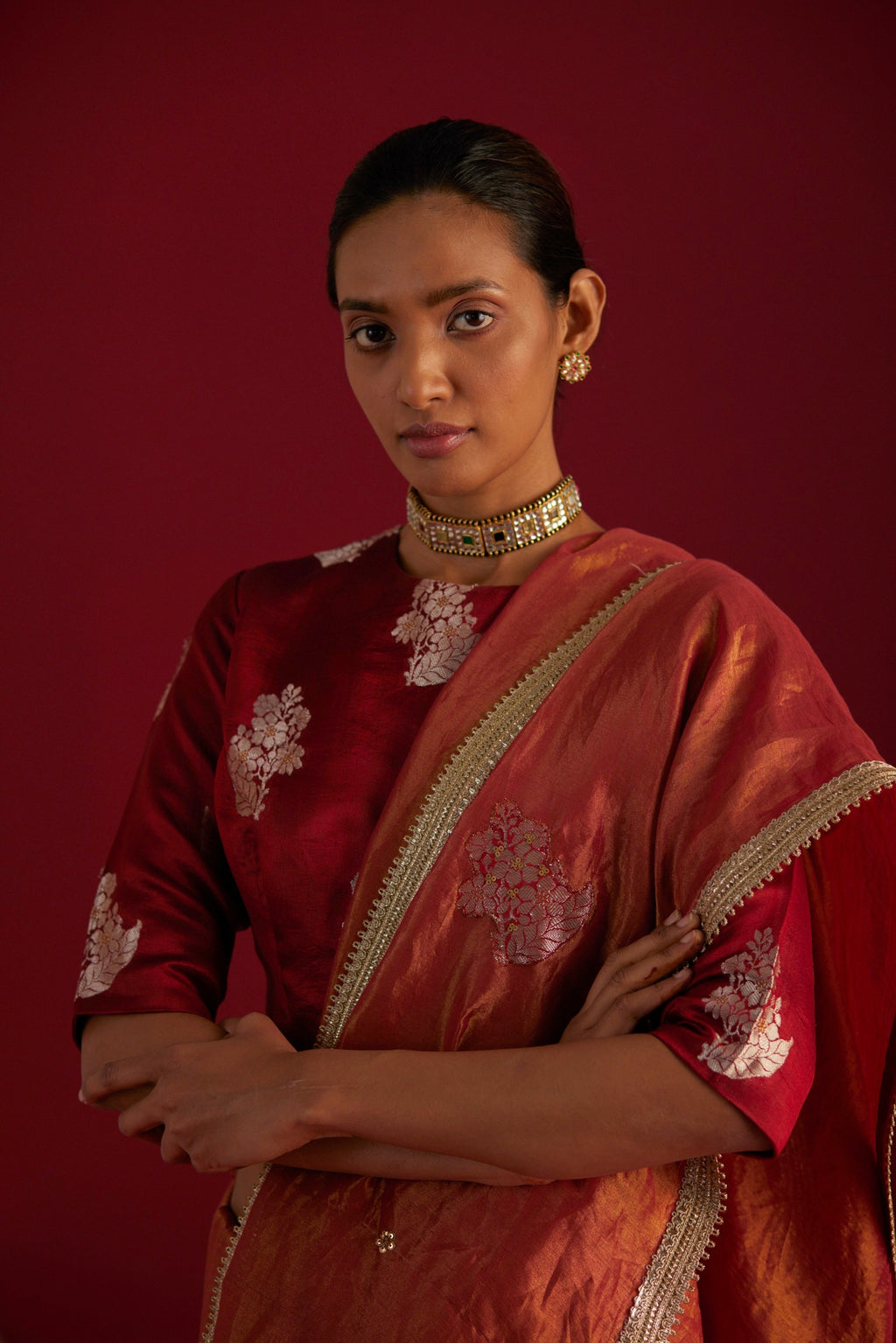 Gulal Tissue Saree in Red Tissue