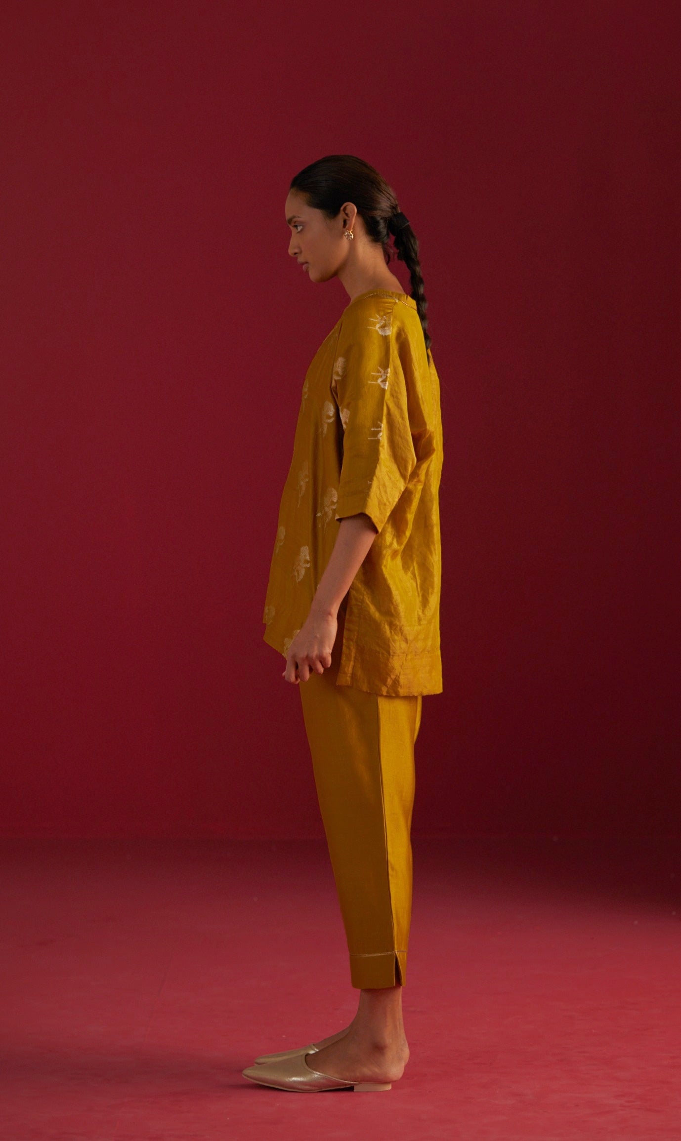 Brocade Kaftan Top in Ochre with Pants