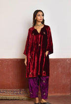 MD Kurta in Red Velvet with Purple Velvet Salwar