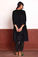 Empireline Kurta in Black Velvet with Black Salwar