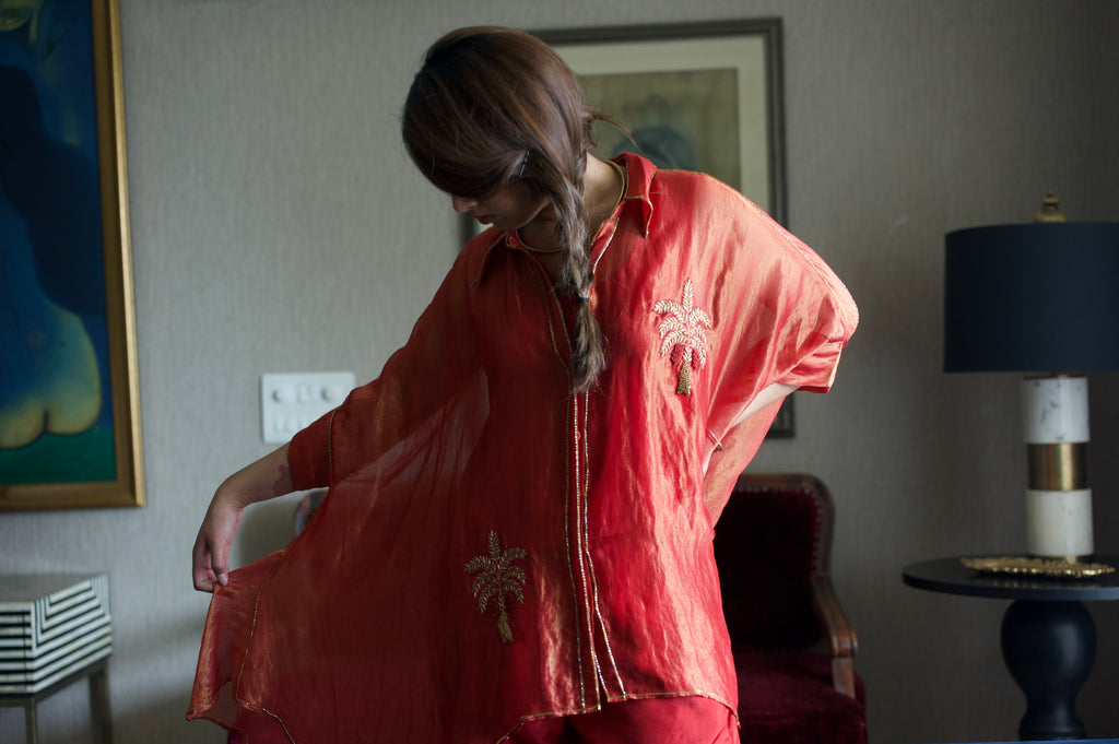 Coco Shirt in Red Pin Stripe with Red Pant
