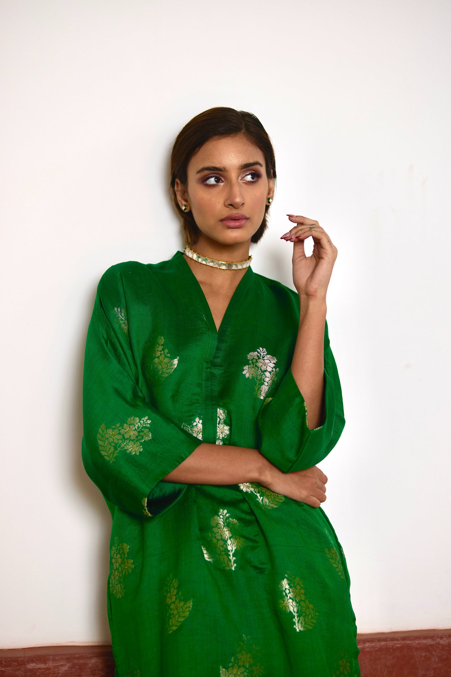 Shahi Kaftan in Green Brocade with Green Pant