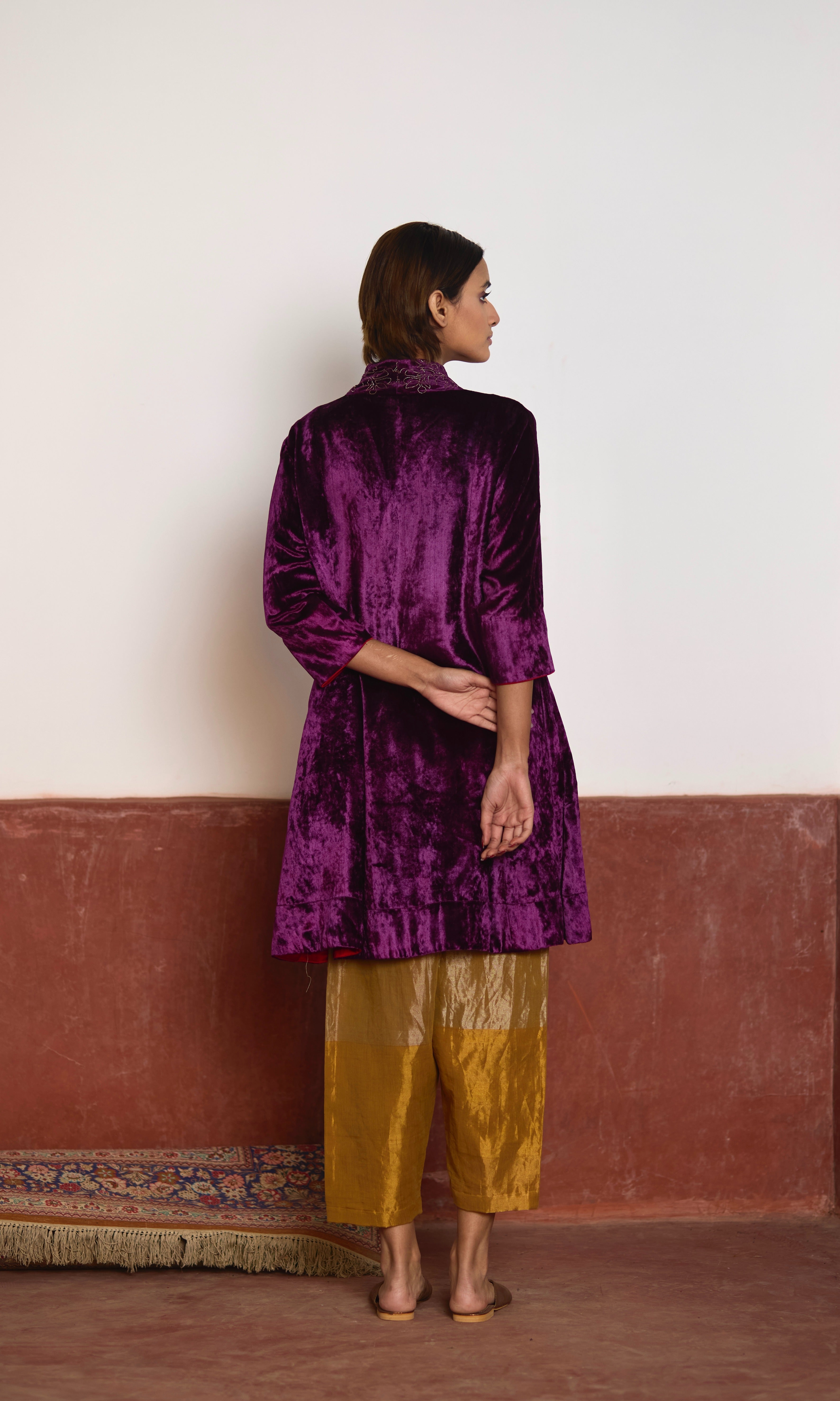 Short Sashiko in Purple Velvet with Tissue Salwar