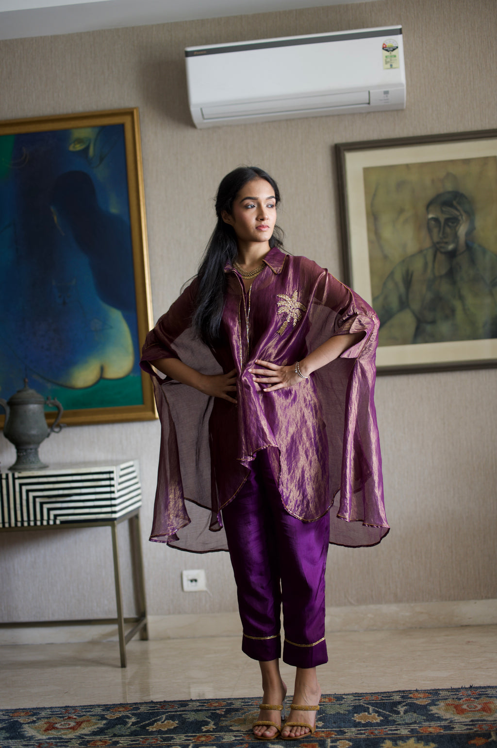 Coco Shirt in Purple Pin Stripe with Purple Pant