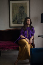 Turki Cape in purple silk with Gold Cowl Skirt