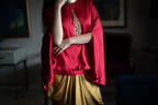 Turki Cape in Red Silk with Cowl skirt in Gold Silk