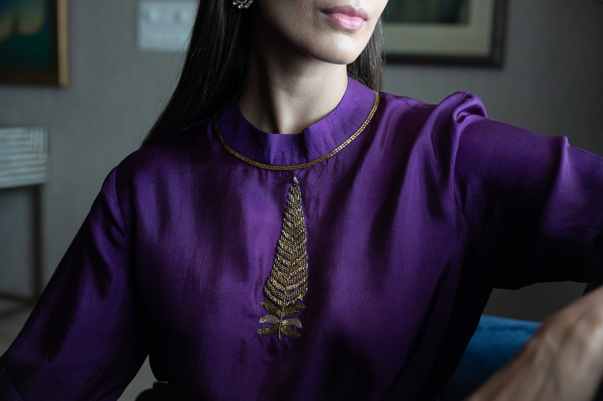 Turkish Ashoka Rina Dress in Purple Silk with Purple Silk Pant