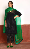 Empireline Kurta in Black Velvet with Black Salwar