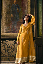 Rumi Anarkali in Cotton silk with kalis in Ochre yellow