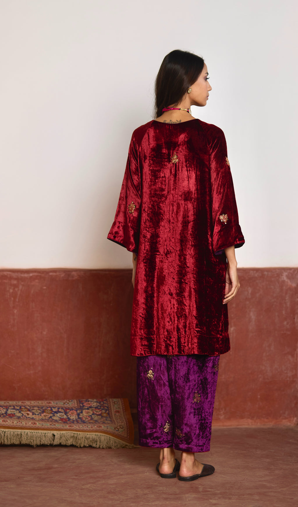 MD Kurta in Red Velvet with Purple Velvet Salwar