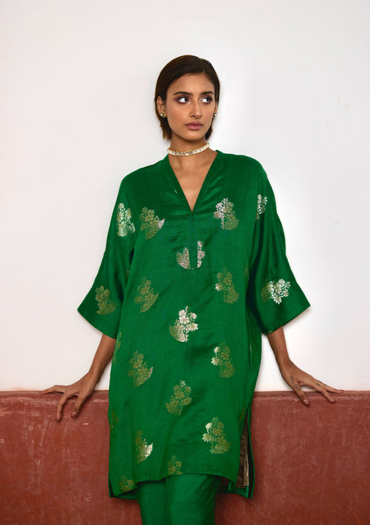 Shahi Kaftan in Green Brocade with Green Pant