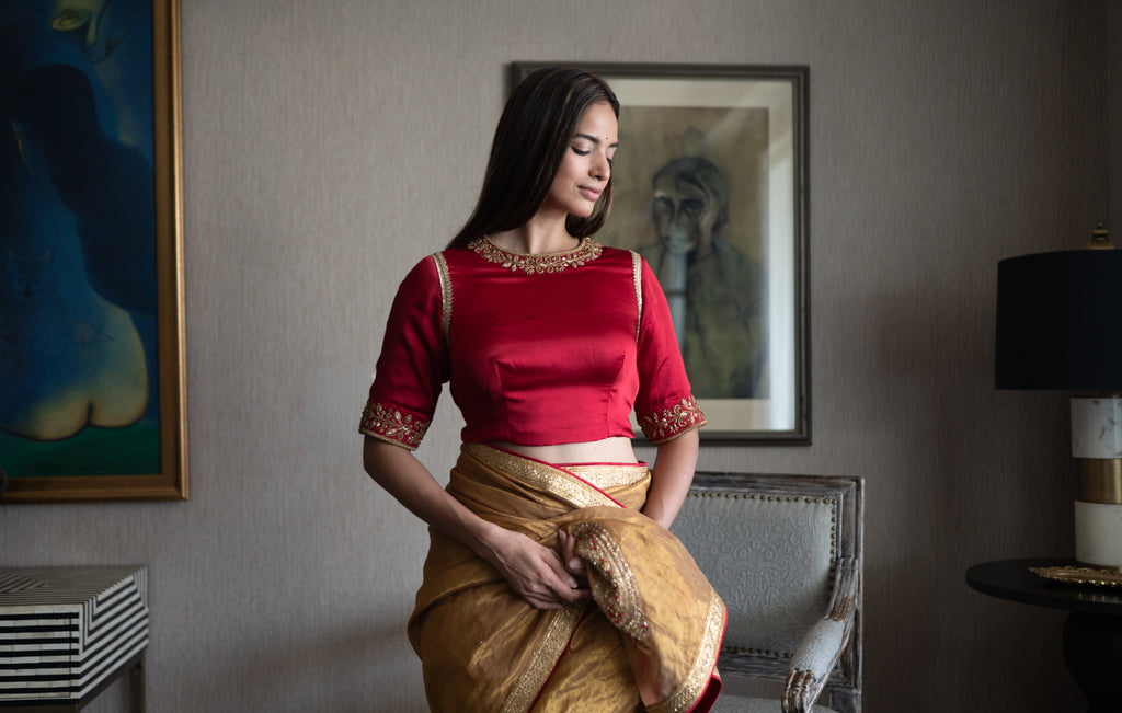 Jhanvi Blouse in Red  Silk Satin