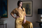 Sunheri Bandi Top in Gold Tissue with Gaara pant in Gold Satin Silk