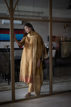 Sunhera Anu Kurta in Gold Crushed Tissue with Gold Crushed Tissue Pant