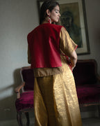 Rajkumari Tabard in Red Chanderi with Gold Crushed Shirt
