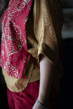Rajkumari Tabard in Red Chanderi with Gold Crushed Shirt