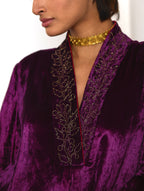 Short Sashiko in Purple Velvet with Tissue Salwar