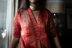 Sashiko Anarkali Dress in Red Sameena Tissue stripe