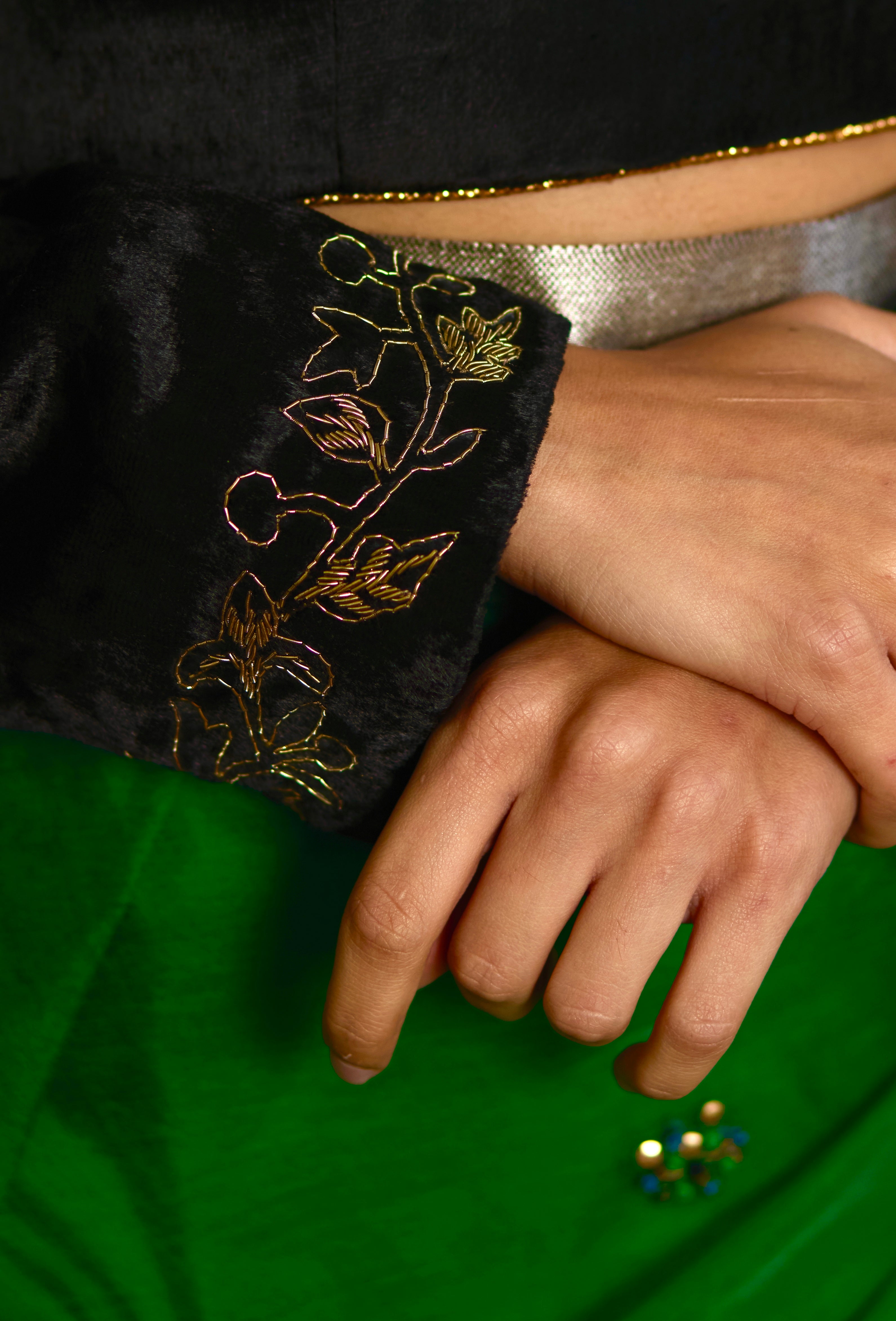 Deep U Neck Blouse in Black Velvet