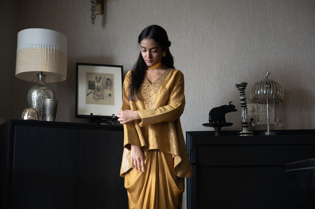 Shabana Gold Kalis in Gold Tissue with Gold Cowl Skirt