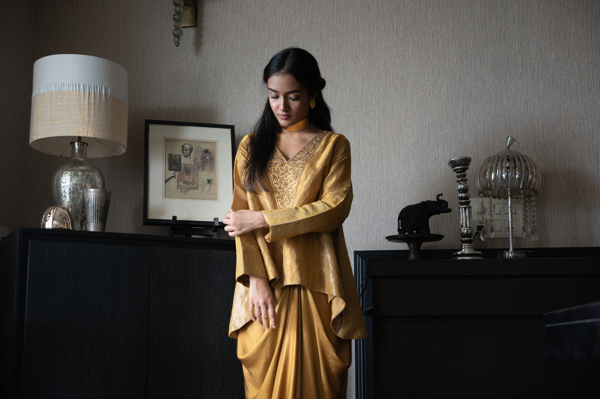 Shabana Gold Kalis in Gold Tissue with Gold Cowl Skirt