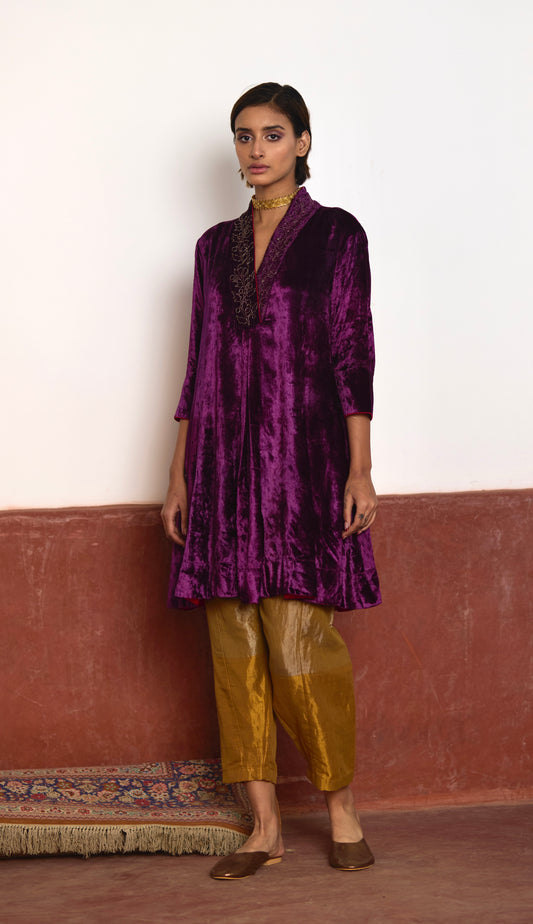 Short Sashiko in Purple Velvet with Tissue Salwar