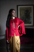 Turki Cape in Red Silk with Cowl skirt in Gold Silk
