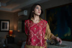 Rajkumari Tabard in Red Chanderi with Gold Crushed Shirt