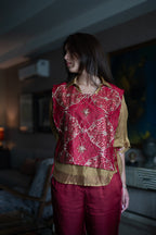 Rajkumari Tabard in Red Chanderi with Gold Crushed Shirt