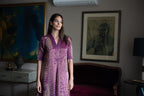 Sashiko Anarkali in Purple Sameena Tissue Stripe