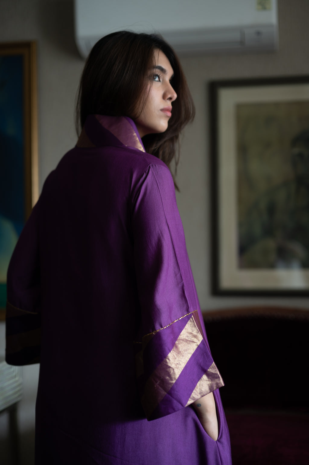 Nandini Oonch Neech in Purple Chanderi with Purple Chanderi Flared Pant
