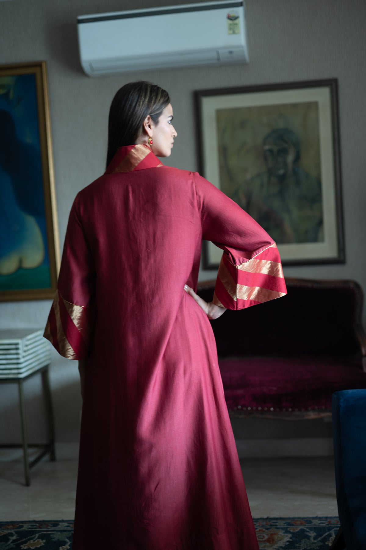 Nandini Oonch Neech in Red Chanderi with Red Chanderi Pant