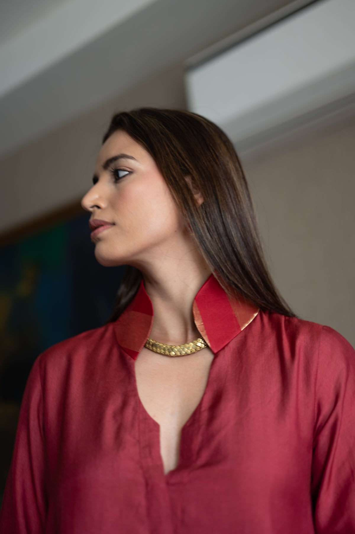 Nandini Oonch Neech in Red Chanderi with Red Chanderi Pant
