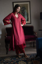 Nandini Oonch Neech in Red Chanderi with Red Chanderi Pant