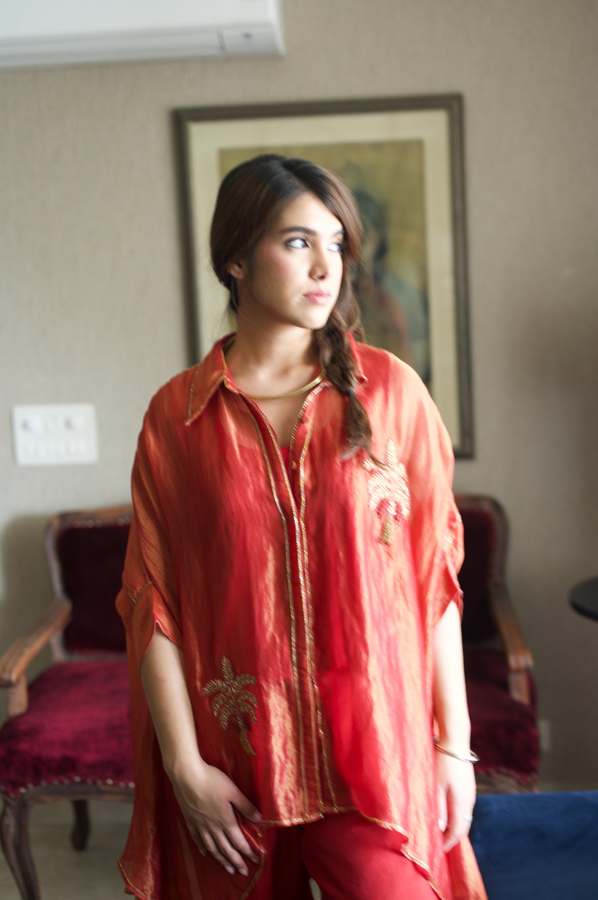 Coco Shirt in Red Pin Stripe with Red Pant
