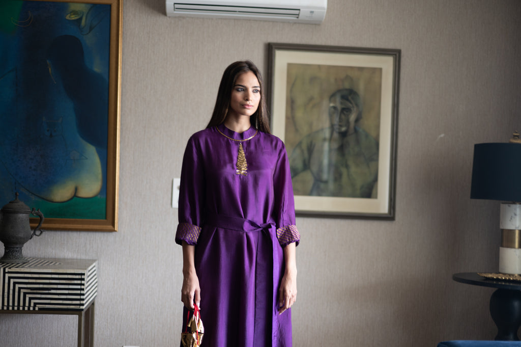 Turkish Ashoka Rina Dress in Purple Silk with Purple Silk Pant