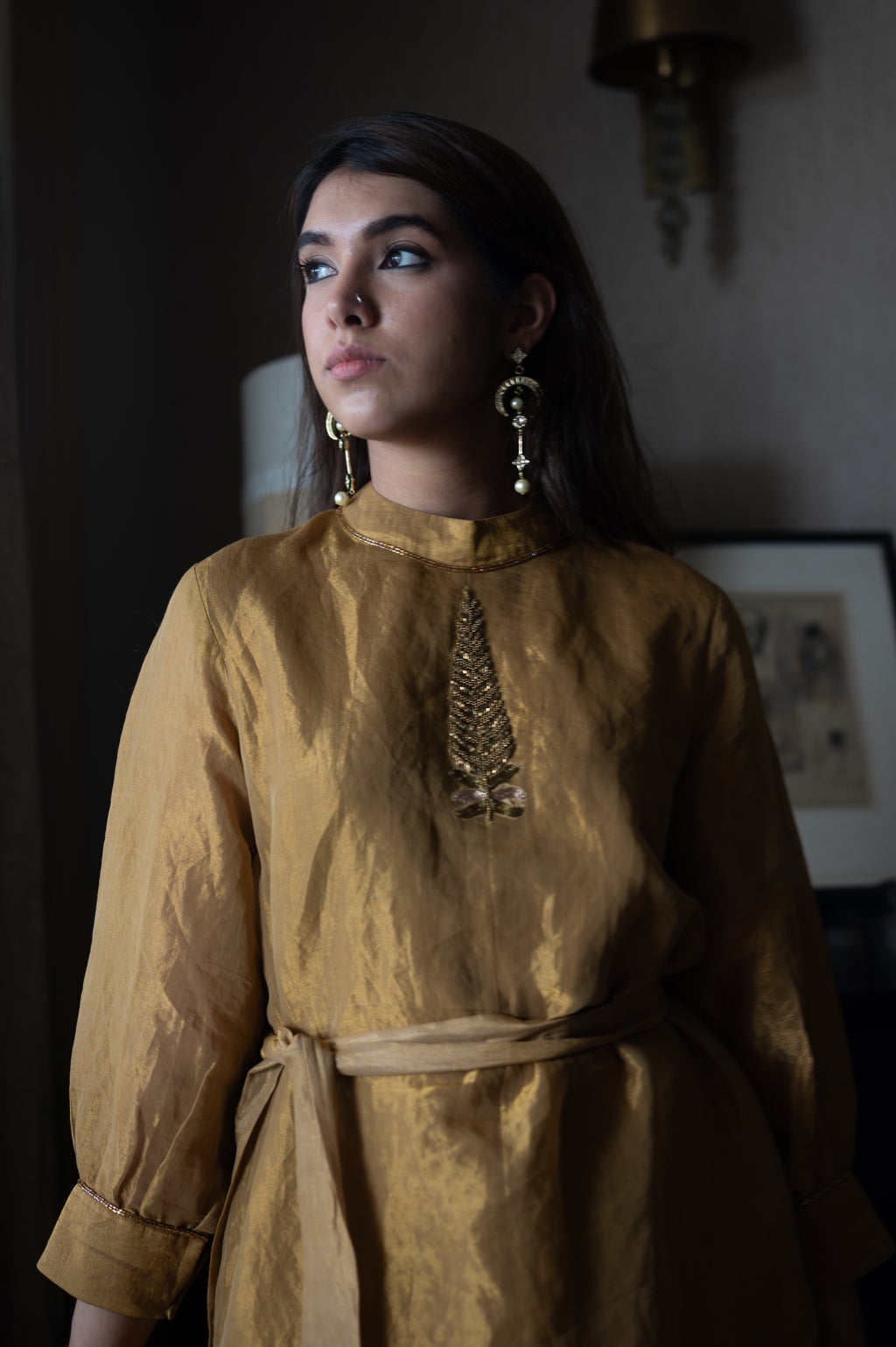 Turkish Ashoka Rina Dress in Gold Tissue with Gold Tissue Pant