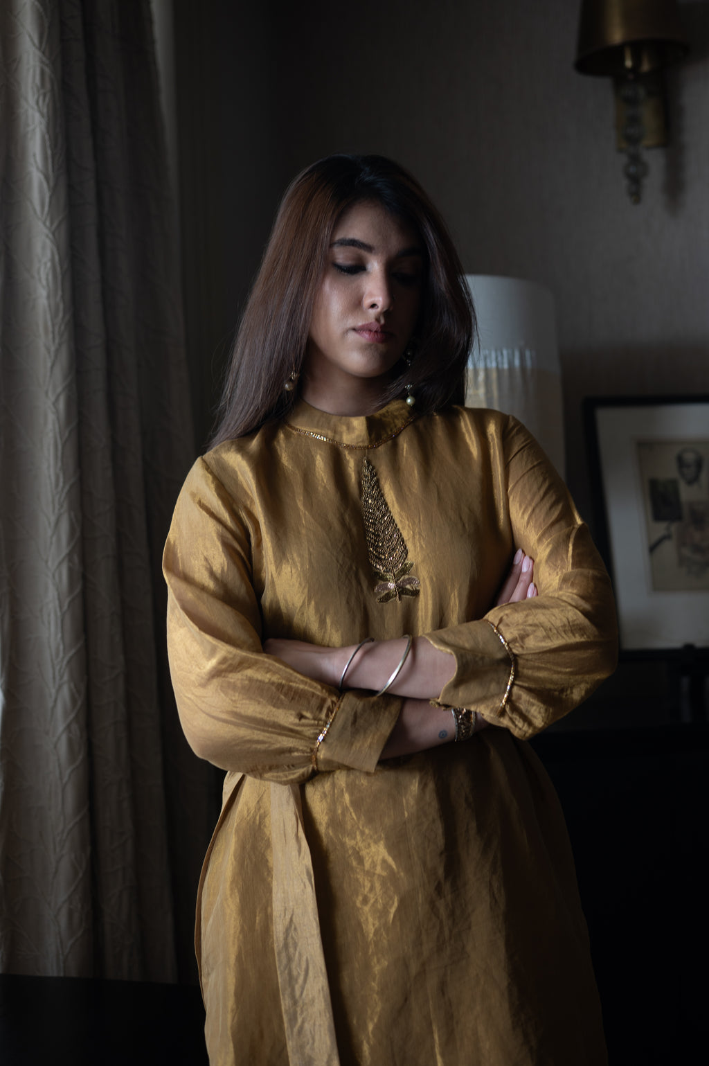 Turkish Ashoka Rina Dress in Gold Tissue with Gold Tissue Pant