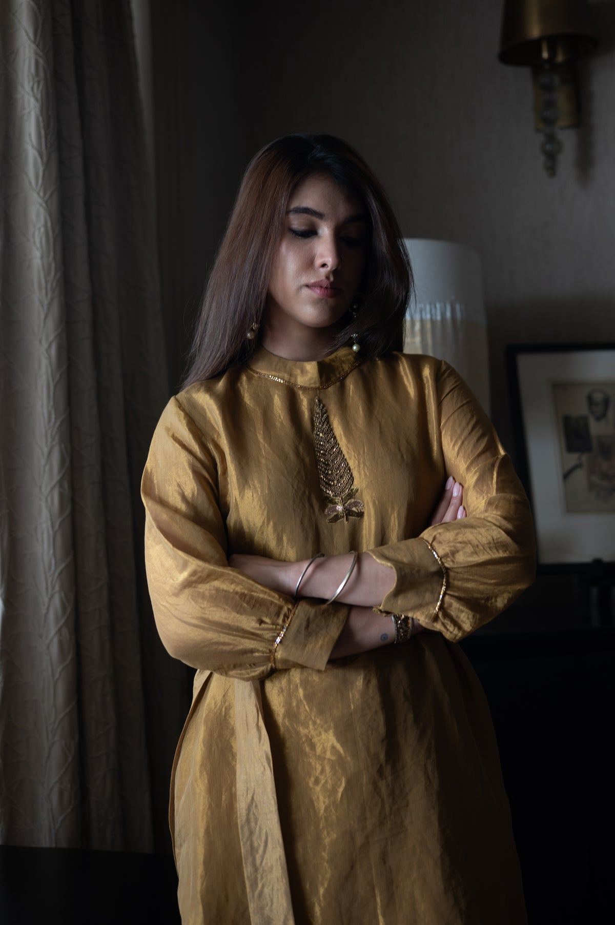 Turkish Ashoka Rina Dress in Gold Tissue with Gold Tissue Pant