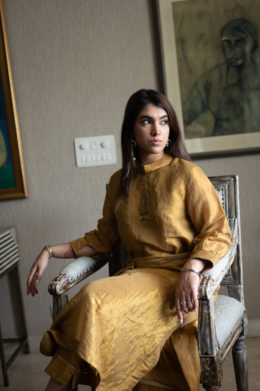 Turkish Ashoka Rina Dress in Gold Tissue with Gold Tissue Pant