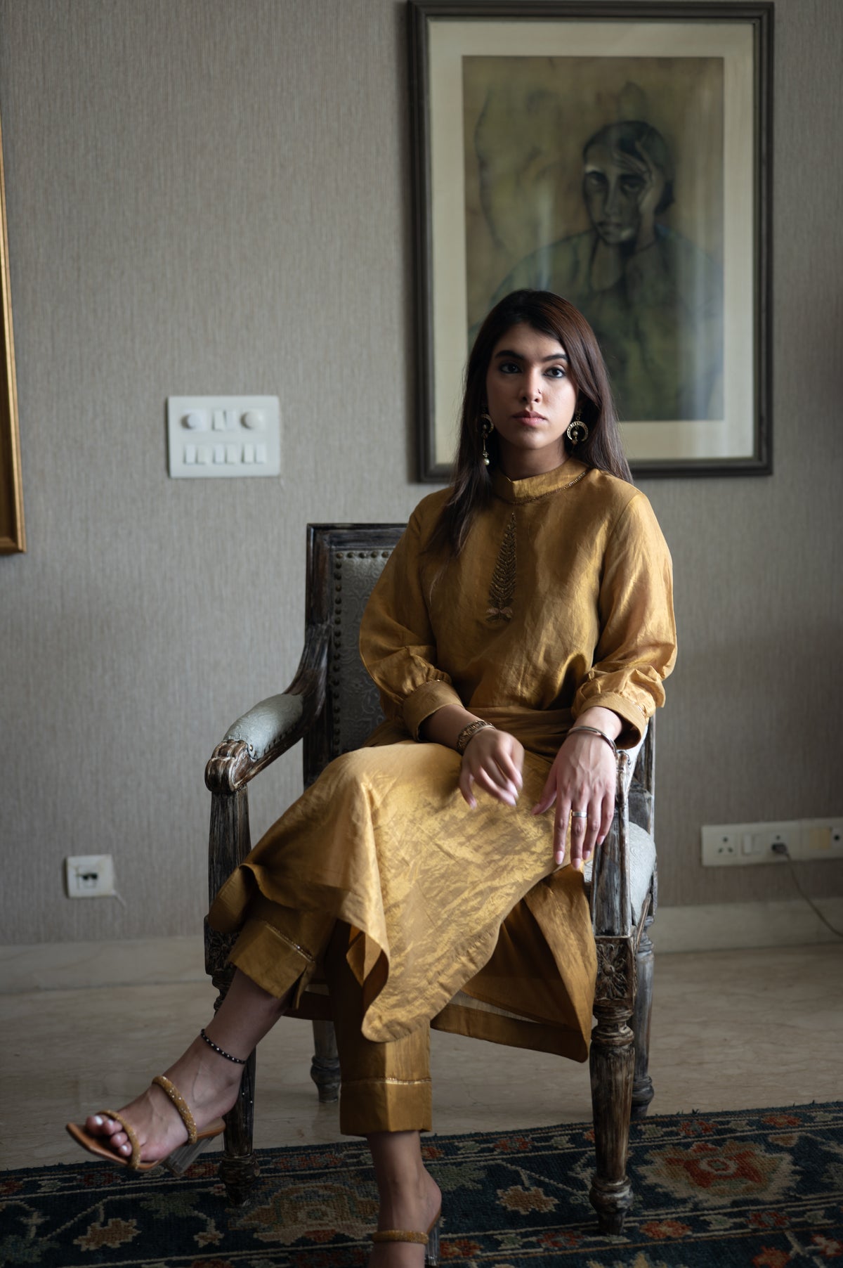 Turkish Ashoka Rina Dress in Gold Tissue with Gold Tissue Pant