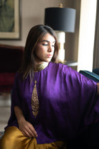 Turki Cape in purple silk with Gold Cowl Skirt