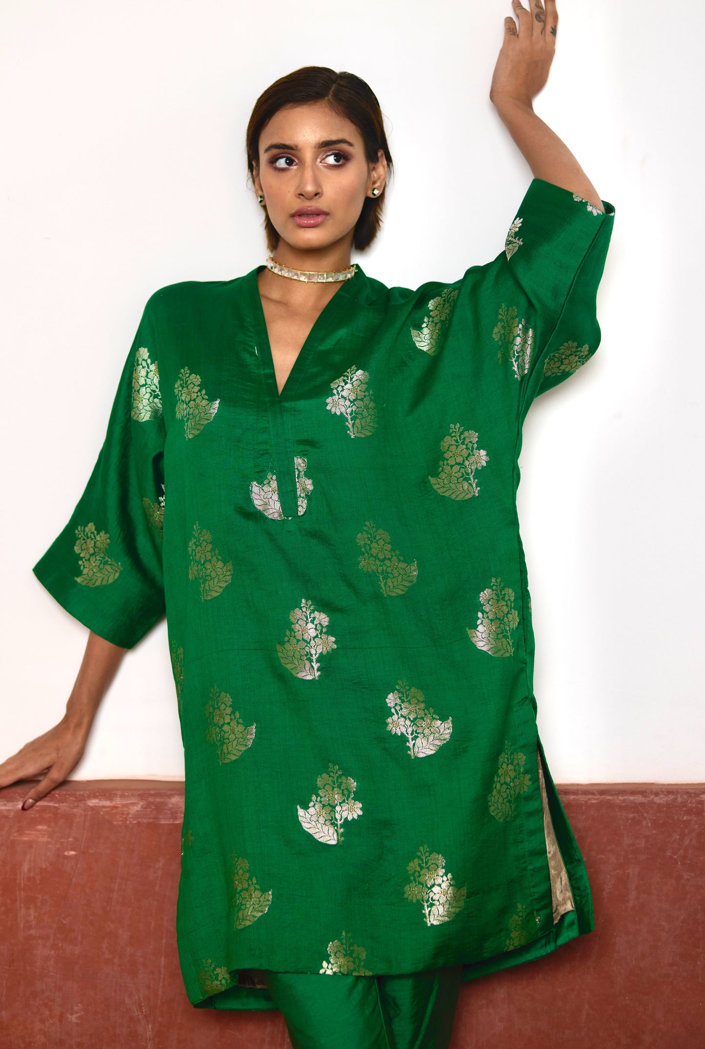 Shahi Kaftan in Green Brocade with Green Pant